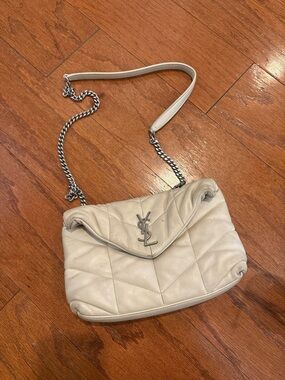Saint Laurent Cream Quilted Leather Shoulder Bag with Chain Strap